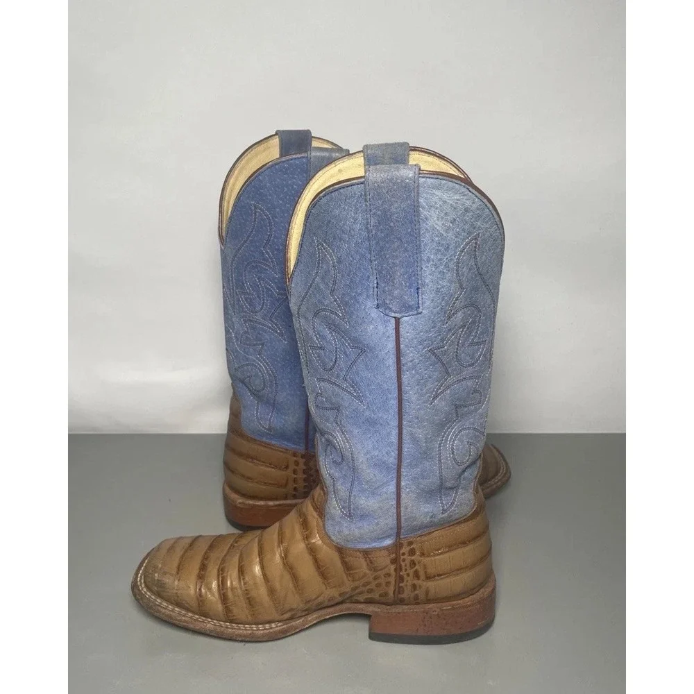 Horse Power Anderson Bean Leather Western Boots Brown Teal Aqua Youth 6